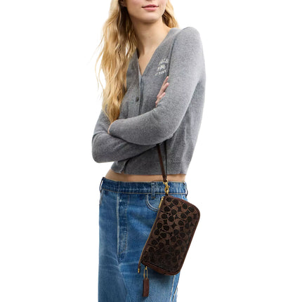 Coach Women's Plaza Bag With Crystal Signature Brass/Dark Chocolate
