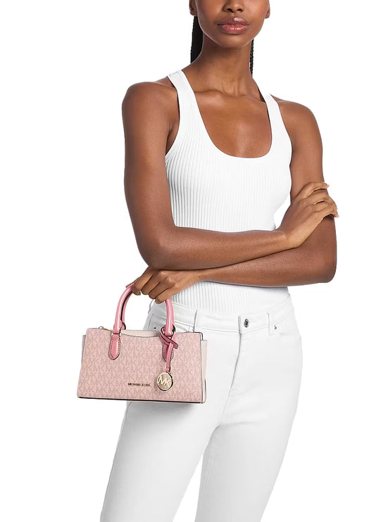 Michael Kors Women's Arden Small Color-Block Signature Logo Messenger Bag Powder Blush Multi