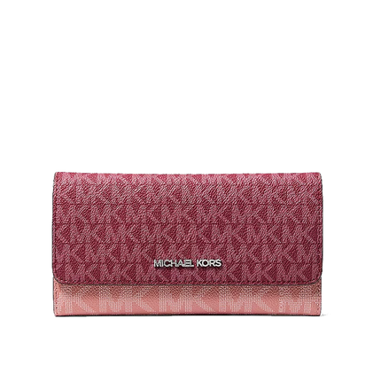Michael Kors Women's Jet Set Travel Signature Logo Tri-Fold Wallet Maroon
