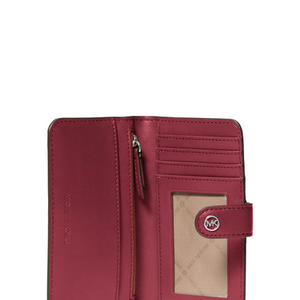 Michael Kors Women's Jet Set Travel Medium Pebbled Leather Wallet Maroon