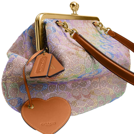 Coach Women's Large Kisslock Frame Bag In Crystal Signature Jacquard Brass/Rainbow Multi