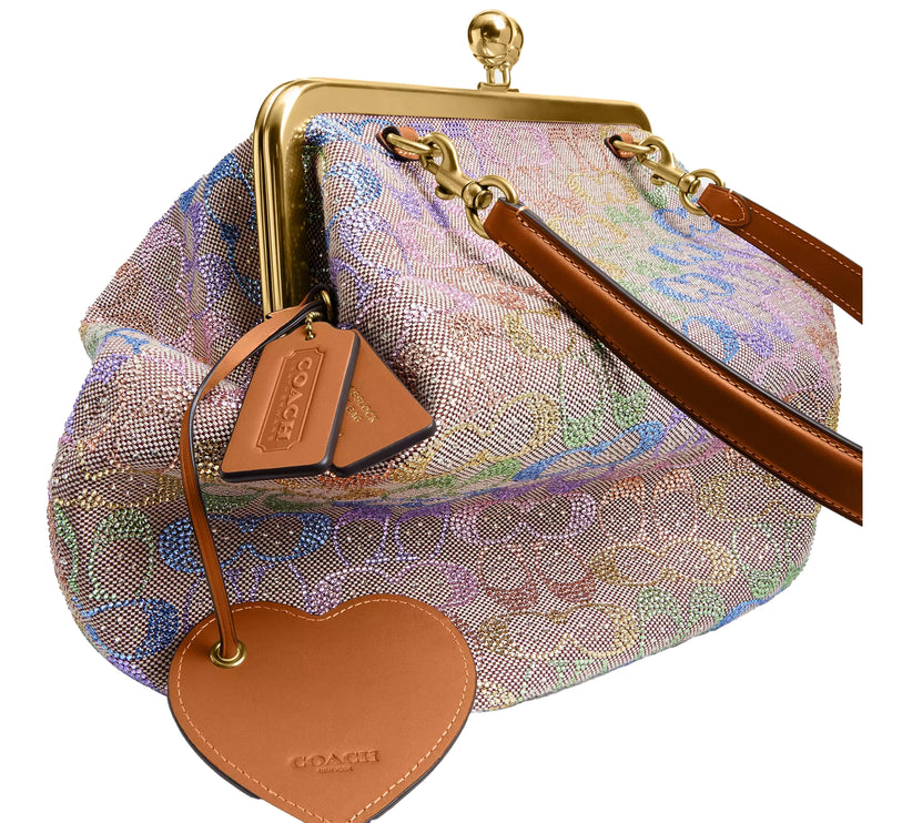 Coach Women's Large Kisslock Frame Bag In Crystal Signature Jacquard Brass/Rainbow Multi