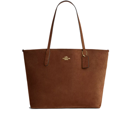 Coach Women's City Tote Bag Suede/Gold/Warm Brown