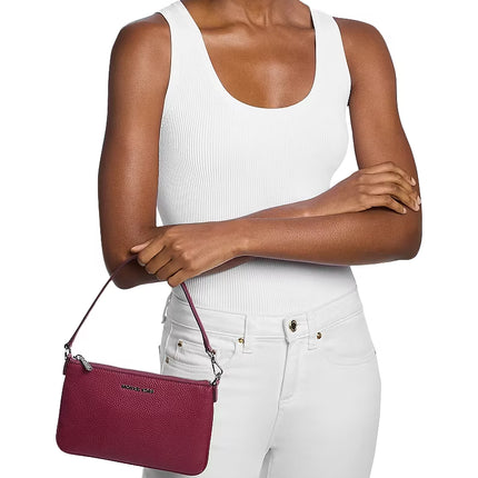 Michael Kors Women's Jet Set Small Pebbled Leather Convertible Wristlet Maroon