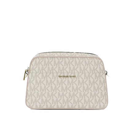 Michael Kors Women's Jet Set Small Signature Logo Camera Crossbody Bag Vanilla/Soft Pink