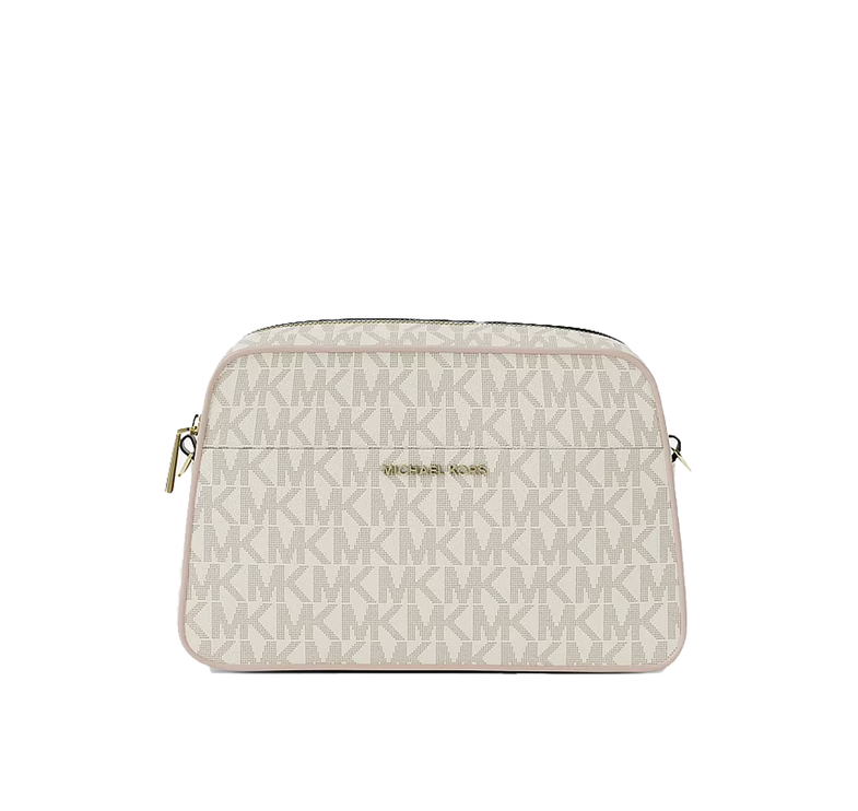 Michael Kors Women's Jet Set Small Signature Logo Camera Crossbody Bag Vanilla/Soft Pink