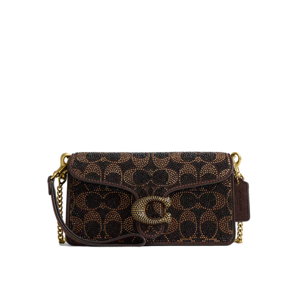 Coach Women's  Tabby Chain Crossbody Bag 19 With Crystal Signature Brass/Dark Chocolate