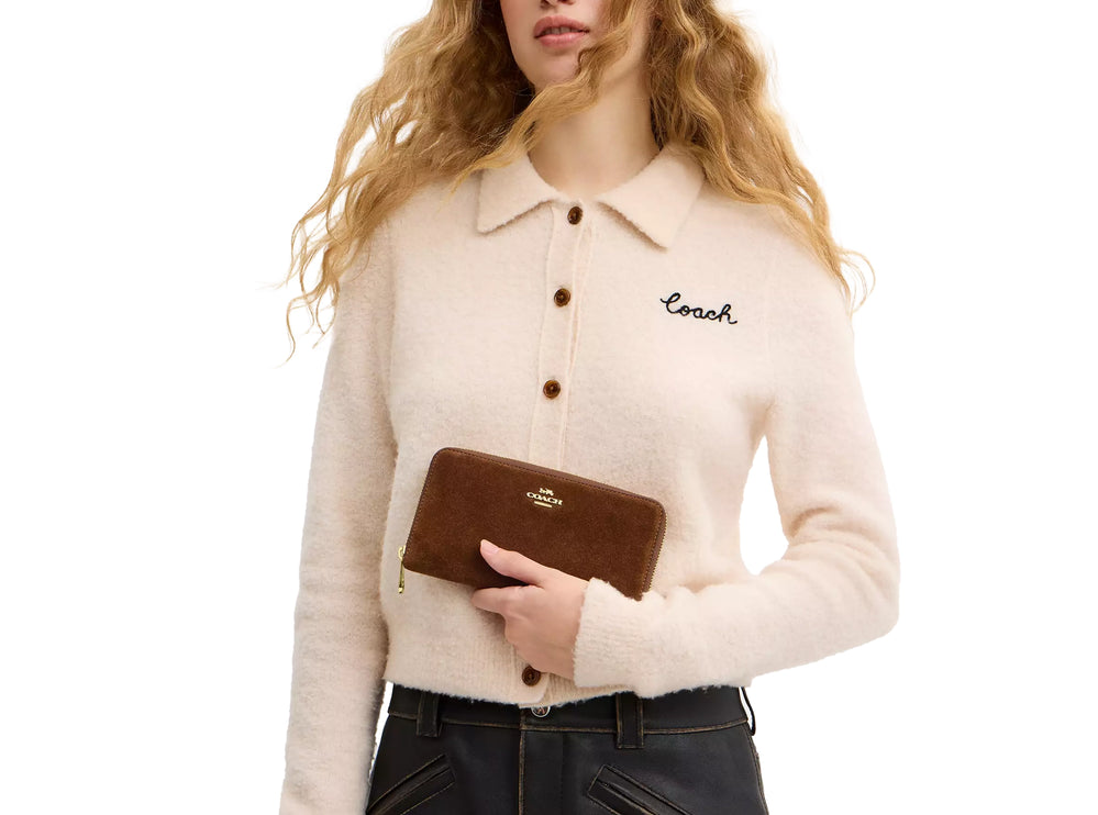 Coach Women's Long Zip Around Wallet Suede/Gold/Warm Brown