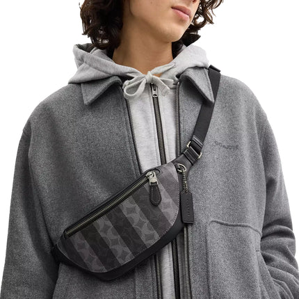 Coach Unisex Warren Mini Belt Bag In Signature Canvas With Stripes Gunmetal/Black/Grey