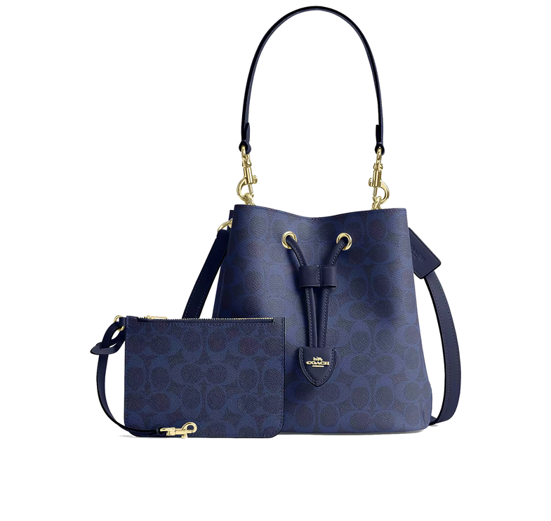 Coach Women's Rowan Bucket Bag In Signature Canvas Gold/Navy