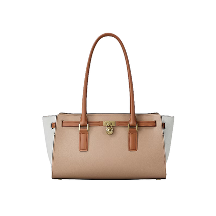 Michael Kors Women's Hamilton Small Color-Blocked Leather Satchel Bag Khaki Multi