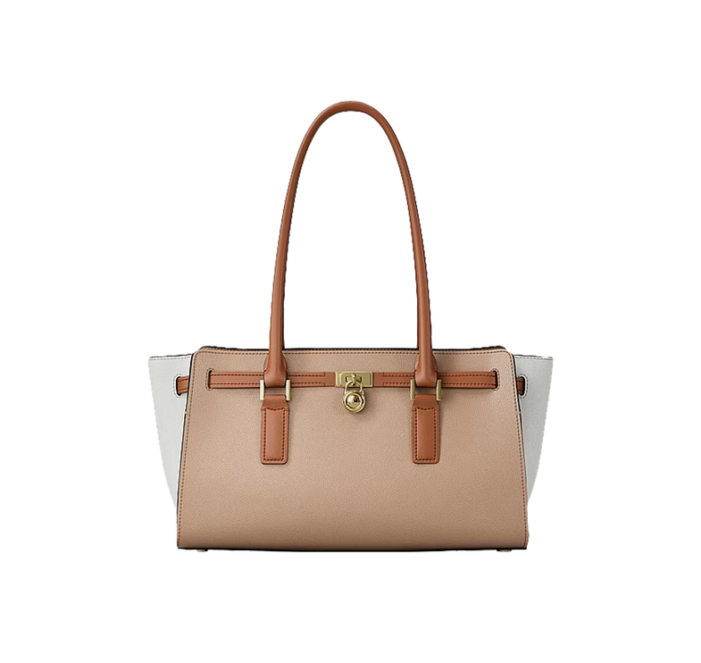 Michael Kors Women's Hamilton Small Color-Blocked Leather Satchel Bag Khaki Multi
