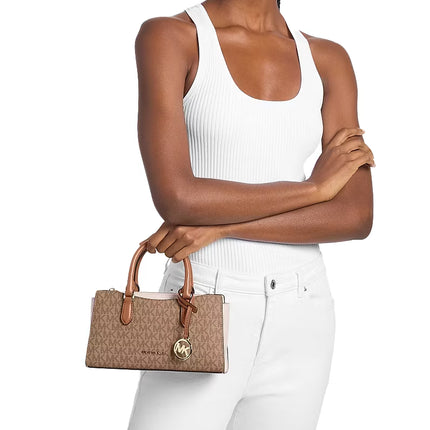 Michael Kors Women's Arden Small Color-Block Signature Logo Messenger Bag Camel Multi
