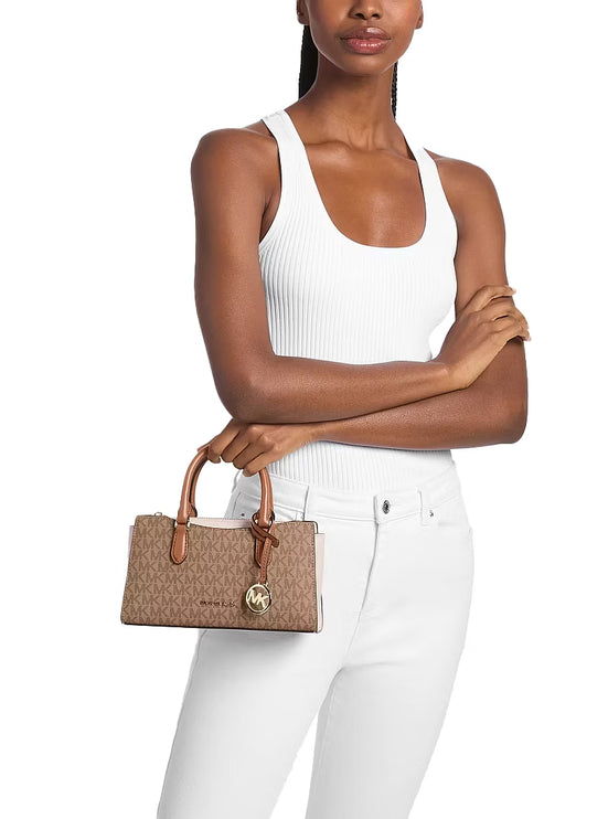 Michael Kors Women's Arden Small Color-Block Signature Logo Messenger Bag Camel Multi