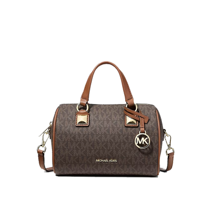 Michael Kors Women's Grayson Small Signature Logo Duffel Crossbody Bag Brown/Gold