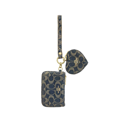 Coach Women's Wristlet And Heart Pouch In Signature Regenerative Cotton Denim Gold/Denim