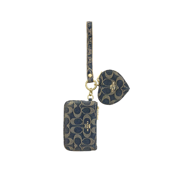 Coach Women's Wristlet And Heart Pouch In Signature Regenerative Cotton Denim Gold/Denim