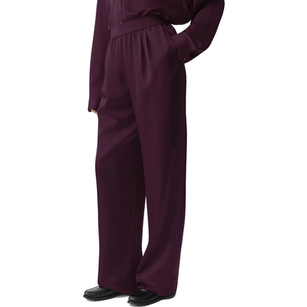 alo Women's Satin High-Waist Smooth Talker Pant (Long) Rich Bordeaux