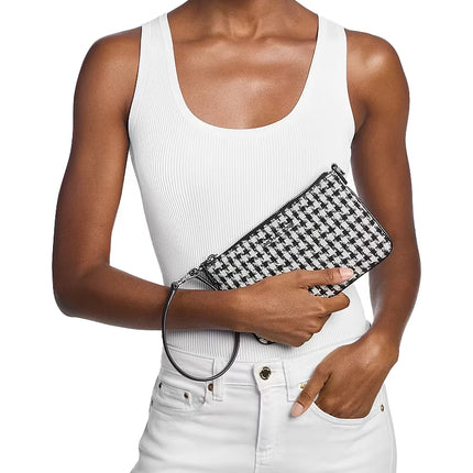 Michael Kors Women's Jet Set Travel Woven Houndstooth Convertible Wristlet Black/Light Cream