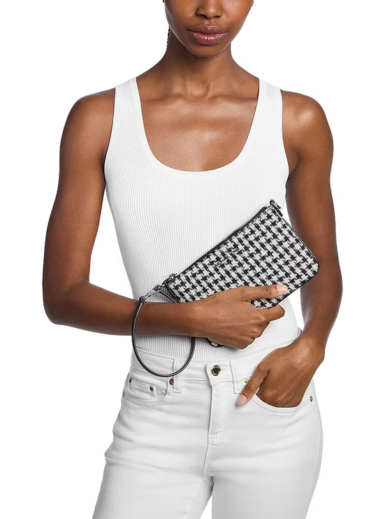Michael Kors Women's Jet Set Travel Woven Houndstooth Convertible Wristlet Black/Light Cream