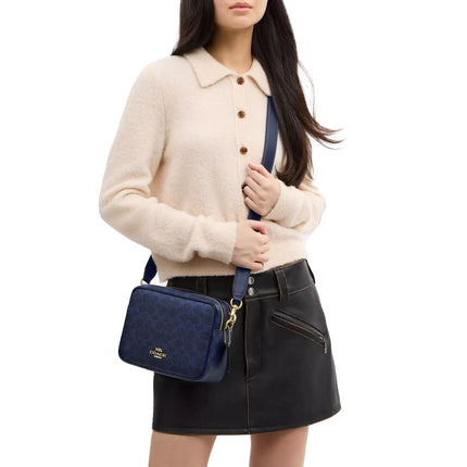 Coach Women's Carey Crossbody Bag In Signature Canvas Gold/Navy