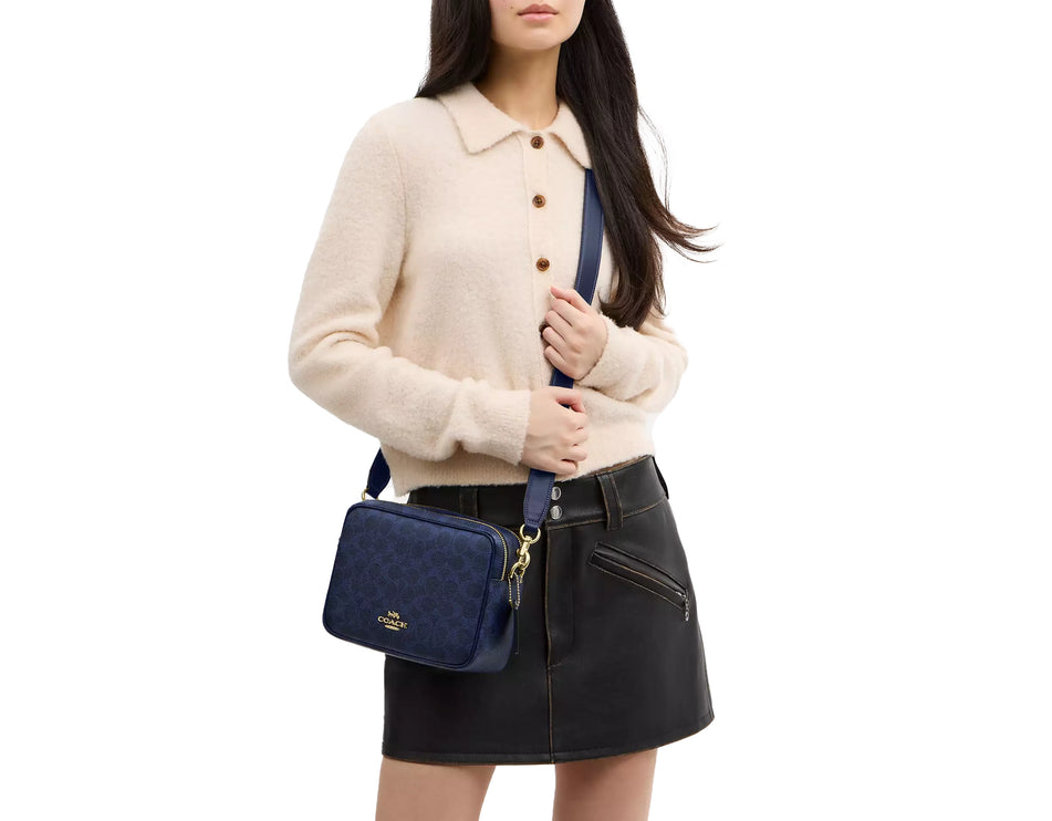 Coach Women's Carey Crossbody Bag In Signature Canvas Gold/Navy
