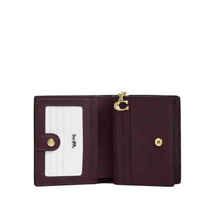 Coach Women's Boxed Snap Wallet And Picture Frame Charm In Signature Leather Gold/Black Currant