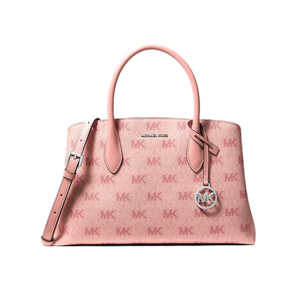 Michael Kors Women's Maya Medium Metallic Signature Logo Satchel Bag Sunset Rose