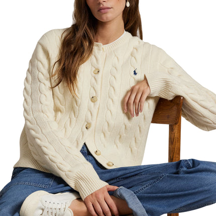 Polo Ralph Lauren Women's Cable-Knit Wool-Cashmere Cardigan Authentic Cream