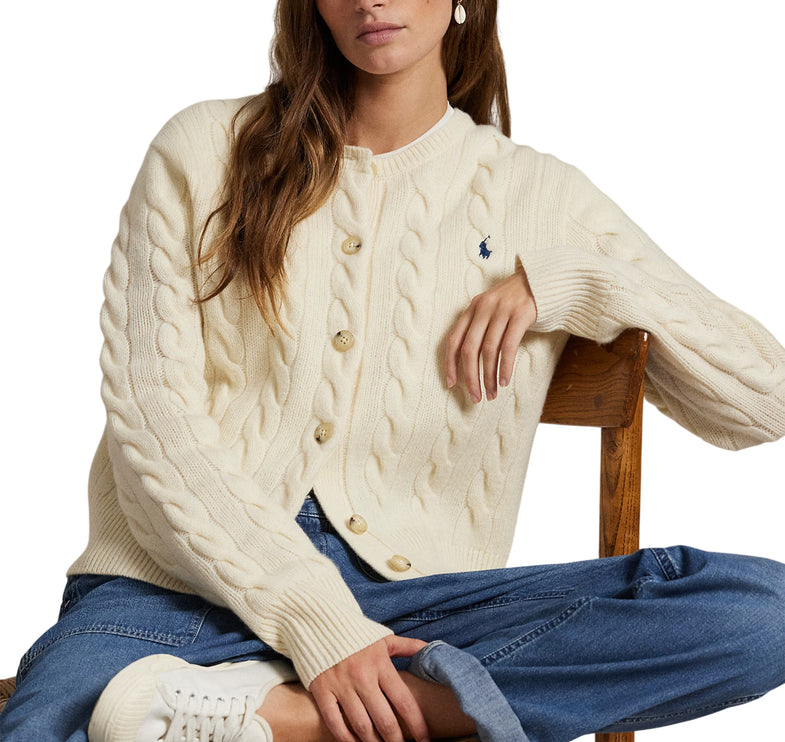 Polo Ralph Lauren Women's Cable-Knit Wool-Cashmere Cardigan Authentic Cream