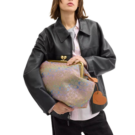 Coach Women's Large Kisslock Frame Bag In Crystal Signature Jacquard Brass/Rainbow Multi