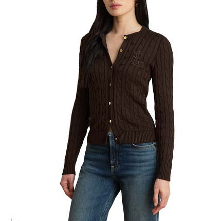 Polo Ralph Lauren Women's Cable-Knit Cotton-Blend Cardigan Circuit Brown