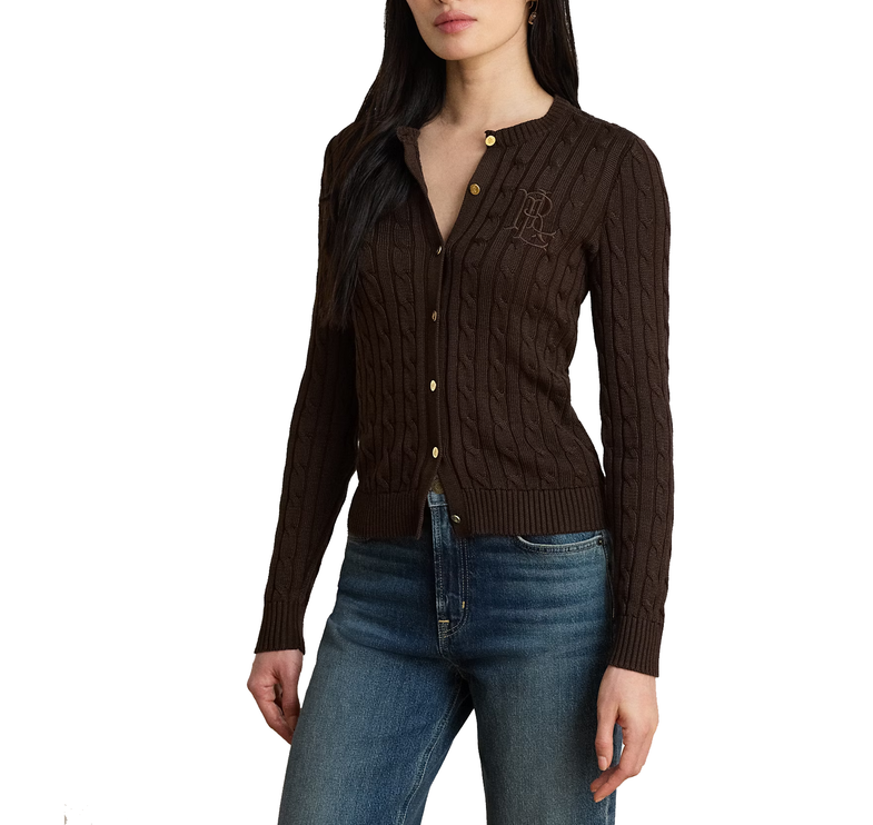 Polo Ralph Lauren Women's Cable-Knit Cotton-Blend Cardigan Circuit Brown