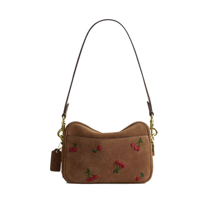 Coach Women's Mini Carey Crossbody Bag With Cherry Embroidery Suede/Gold/Cedar Multi