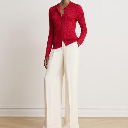 Polo Ralph Lauren Women's Cable-Knit Cotton-Blend Cardigan Ralph Red