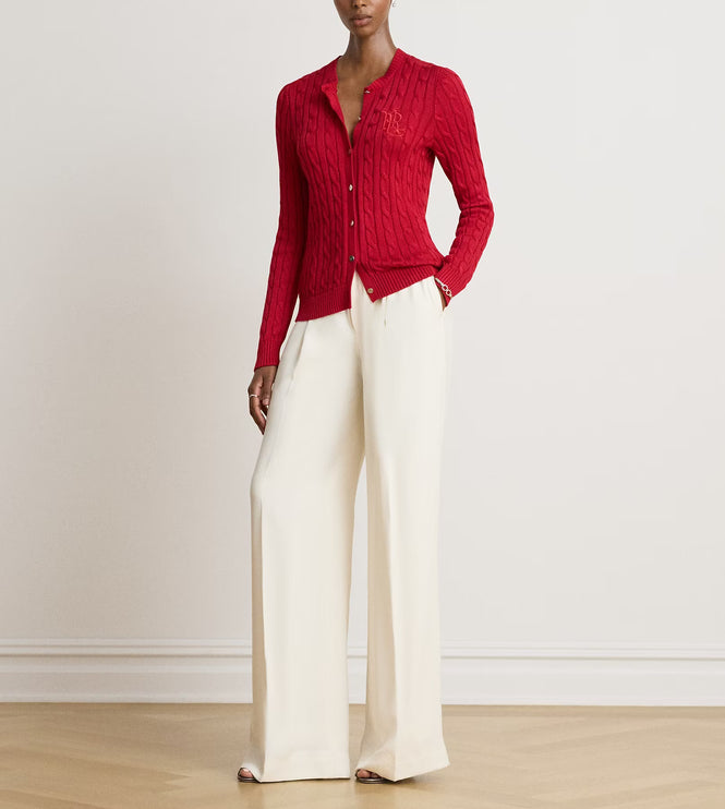 Polo Ralph Lauren Women's Cable-Knit Cotton-Blend Cardigan Ralph Red