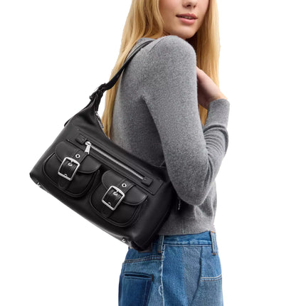 Coach Women's Allison Zip Top Shoulder Bag Silver/Black