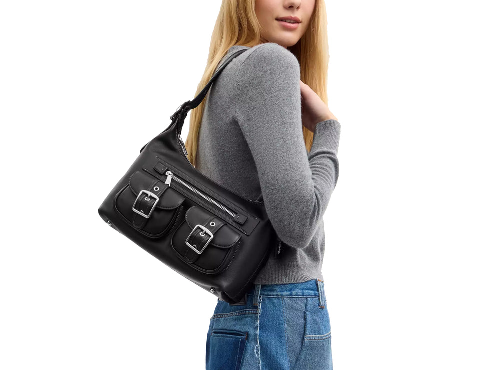 Coach Women's Allison Zip Top Shoulder Bag Silver/Black