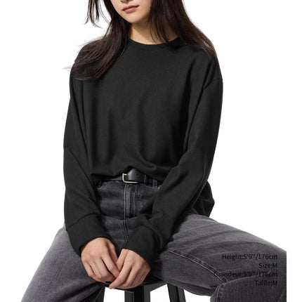 Uniqlo Women's Soft Knitted Fleece Crew Neck T-Shirt 09 Black