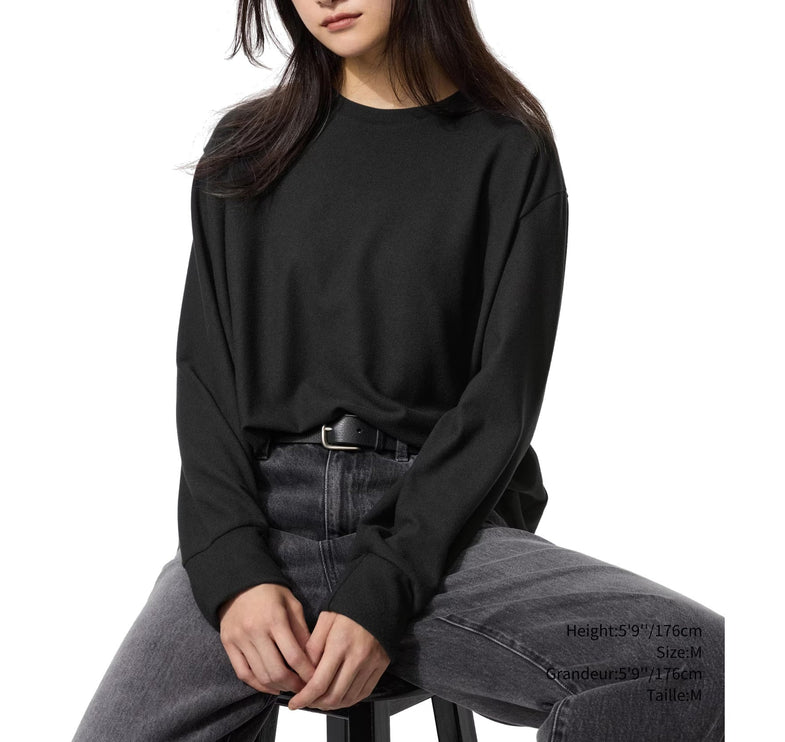 Uniqlo Women's Soft Knitted Fleece Crew Neck T-Shirt 09 Black