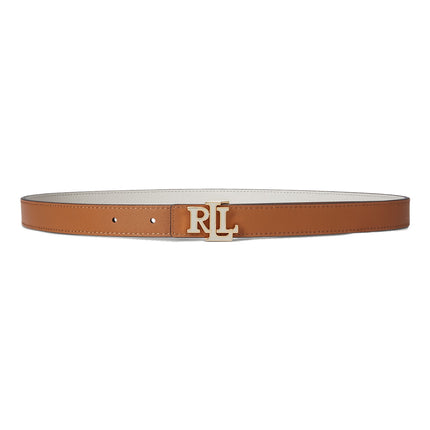 Polo Ralph Lauren Women's Logo Reversible Leather Skinny Belt Soft Soft White/Caramel