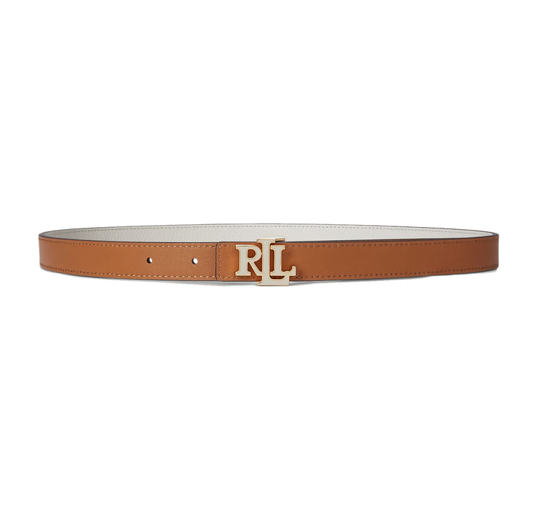 Polo Ralph Lauren Women's Logo Reversible Leather Skinny Belt Soft Soft White/Caramel