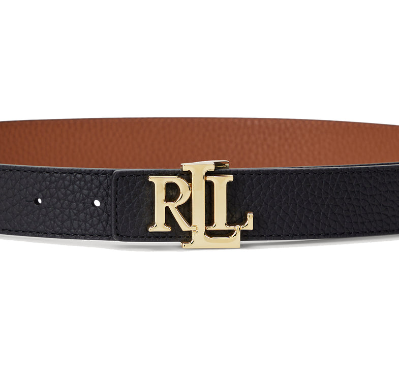 Polo Ralph Lauren Women's Logo Reversible Pebbled Leather Belt Black/Gold