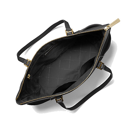 Michael Kors Women's Charlotte Large Saffiano Leather Top-Zip Tote Bag Gold Black