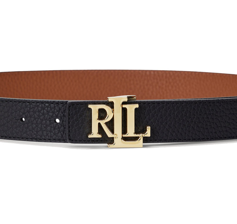 Polo Ralph Lauren Women's Logo Reversible Pebbled Leather Belt Black/Gold - Hemen Kargoda