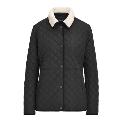 Ralph Lauren Women's Corduroy Trim Quilted Coat Black