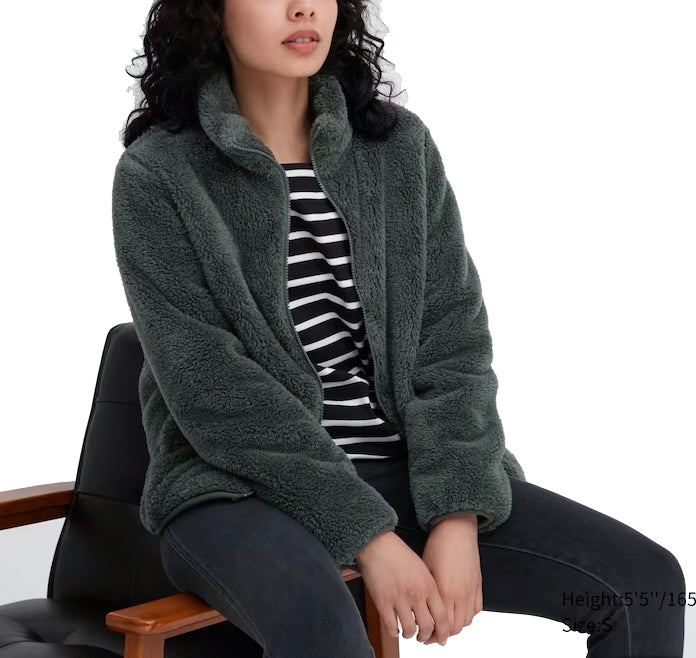 Uniqlo Women's Fluffy Yarn Fleece Full Zip Jacket 59 Dark Green