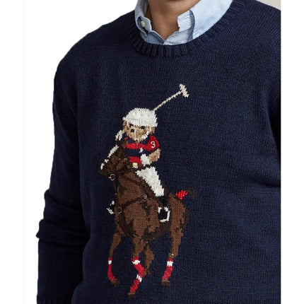 Polo Ralph Lauren Men's Polo Bear Big Pony Player Standing Horse Knit Sweater Navy