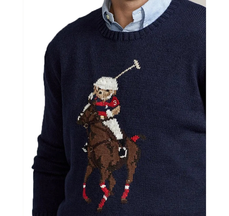 Polo Ralph Lauren Men's Polo Bear Big Pony Player Standing Horse Knit Sweater Navy