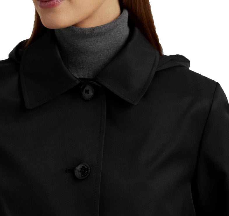 Polo Ralph Lauren Women's Hooded Cotton Blend Balmacaan Coat Black